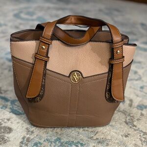 Adrienne Vittadini Handbag Brown Color Block Collection Medium Size Purse